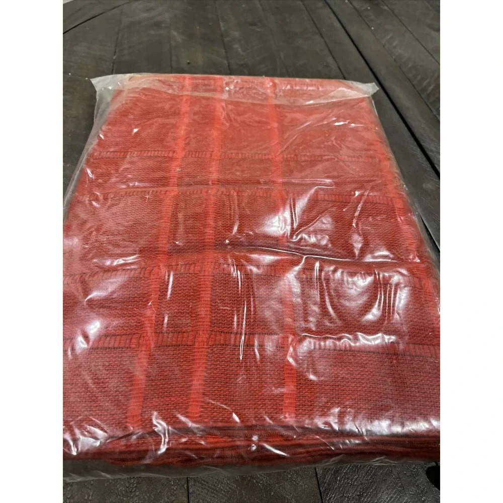 Vintage KEMP & BEATLEY‎ Red Window Pane Tablecloth 60 X 88 Polyester Acrylic NOS